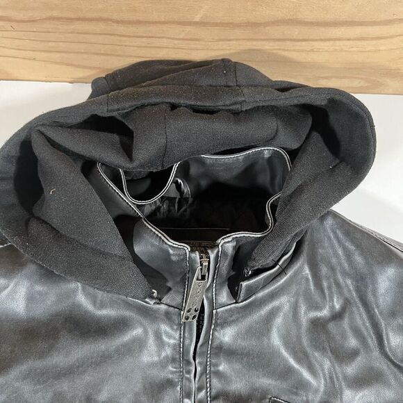 Whispering Smith Faux Leather Hooded Bomber  Jacket Distressed Men's Size M - Picture 10 of 13